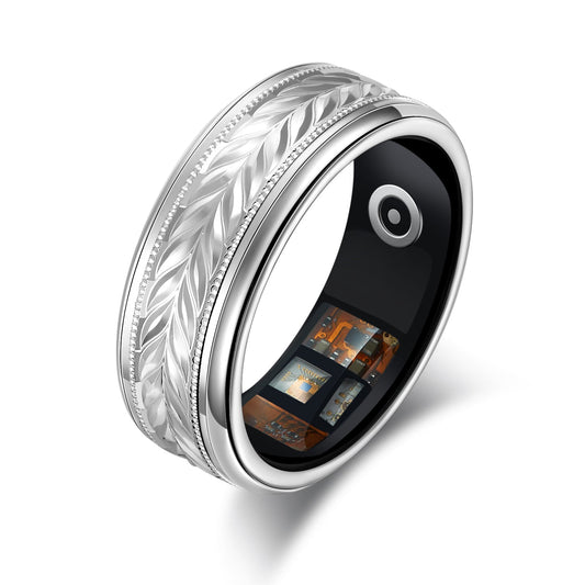 Silver Smart Ring with Heart Rate & Oxygen Sensor, IP68 Waterproof