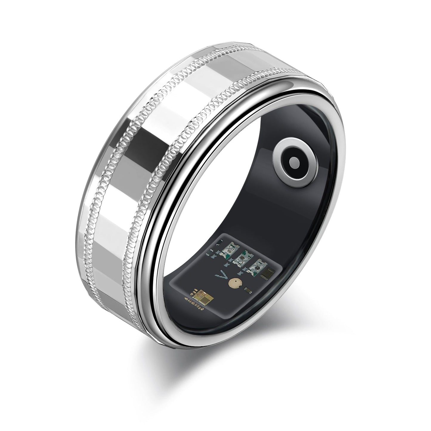 Silver Smart Ring with Magnetic Charging & Motion Tracking