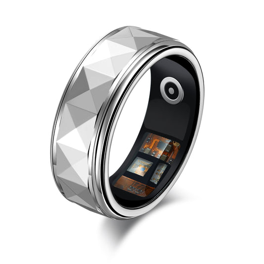 24/7 Health Monitoring Silver Smart Ring with Magnetic Charging