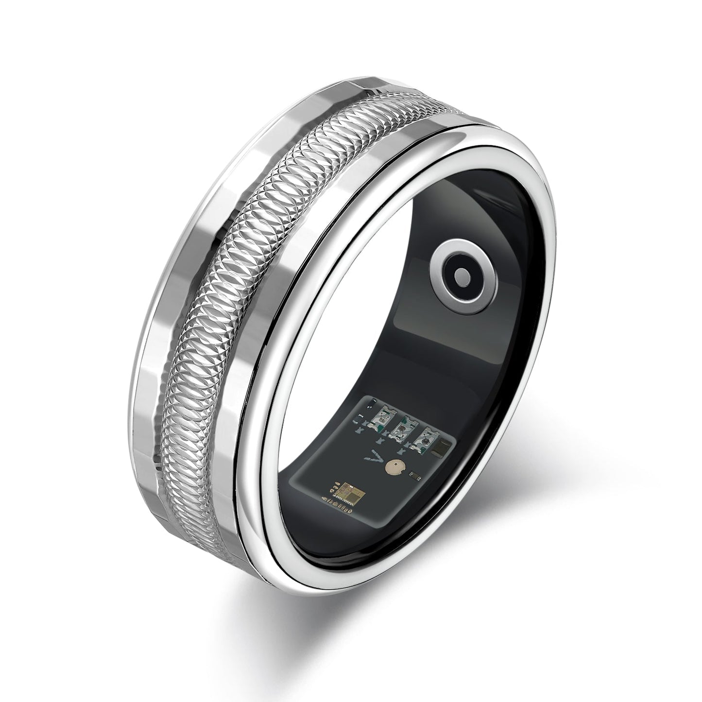 Silver Fitness Smart Ring with Temperature and Heart Rate Sensors