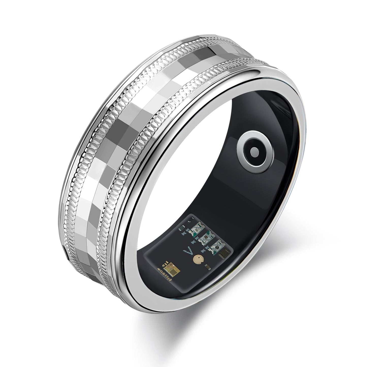 Silver Smart Ring with Magnetic Charging & Motion Tracking