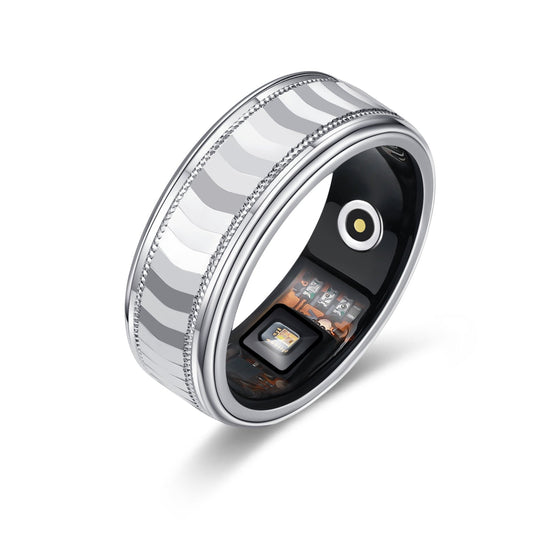 24/7 Health Monitoring Silver Smart Ring with Magnetic Charging