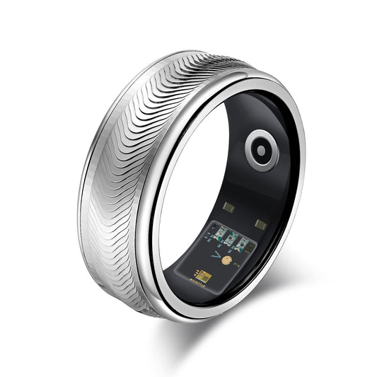 Fitness Silver Smart Ring with Temperature, Oxygen & Heart Rate Sensors